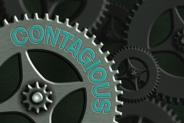 Text sign showing Contagious. Business photo text transmissible by direct or indirect contact with infected an individual System Administrator Control, Gear Configuration Settings Tools Concept