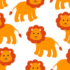 Seamless pattern cute animal lions vector illustration