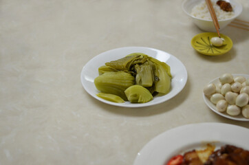 Pickled Mustard Green Cabbage on A Dish, Vietnamese Traditional Food