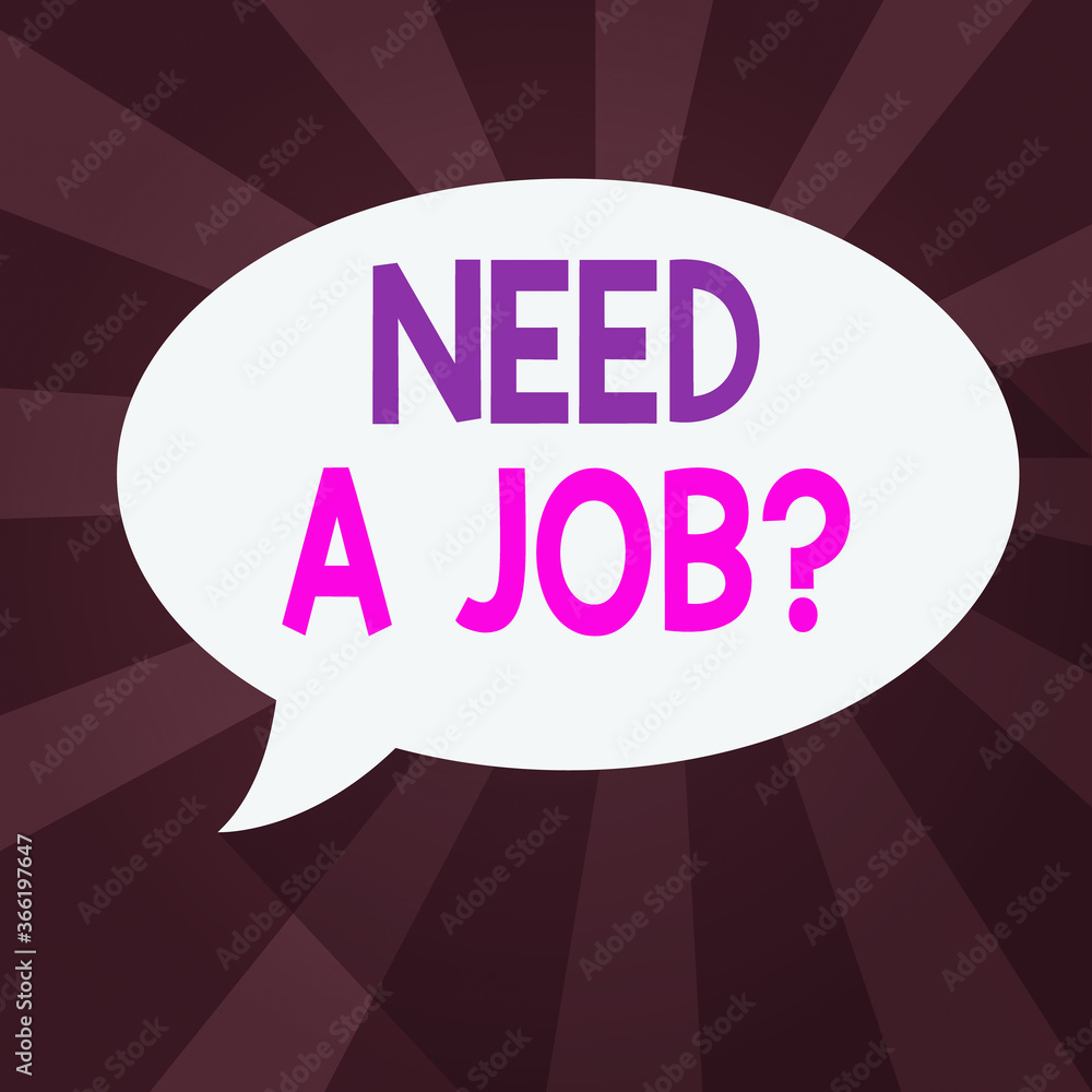Aufkleber word writing text need a job question. business photo showcasing to recruit an individual for specif