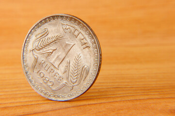 One Rupee Indian coin, Indian currency,Rupee indian currency,money concept.