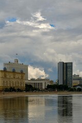 View of the Russian Government building from the Moskva River embankment