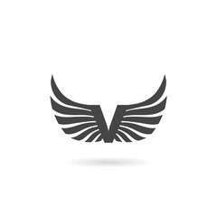V Letter Logo with wings with shadow
