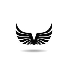 V Letter Logo with wings with shadow