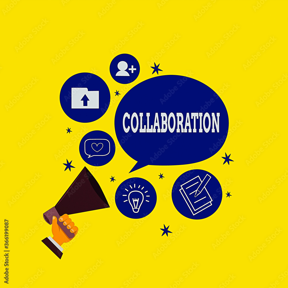 Poster conceptual hand writing showing collaboration. concept meaning process of two or more showing workin