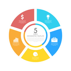 Vector circle infographic. Round chart template with 5 options or steps. Business concept illustration.