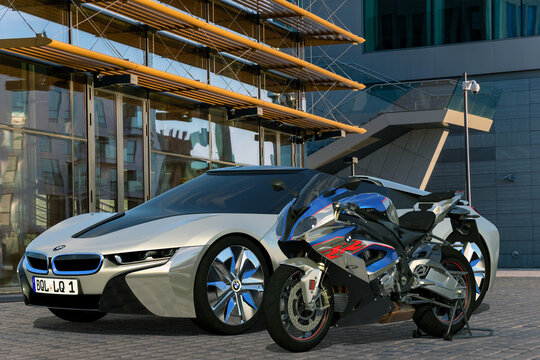 BMW S1000RR motorcycle versus BMW I8 electric sports coupe