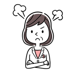 Vector illustration material: get angry, furious, middle-aged female doctor