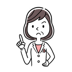 Vector material: middle-aged female doctor giving caution with a serious face