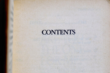 Table of contents of a book seen up close.