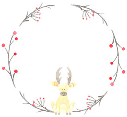 Christmas watercolor round frame. Perfect for children's printing, textile, web design, photo albums, scrapbooking, souvenirs and many other creative ideas.
