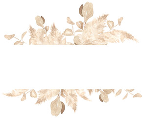 Watercolor frame pampas grass and cappuccino eucalyptus. Perfect for wedding print design, textile, web design, photo albums, scrapbooking and many other creative ideas.
