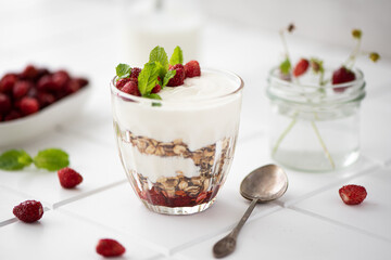 homemade granola with greek yogurt and wild strawberrys