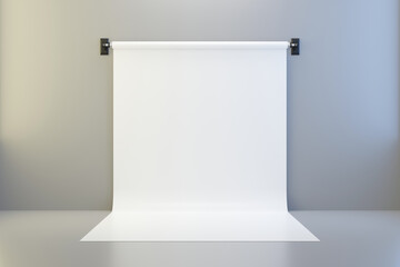 Empty photo studio backdrops on spotlight room background with showing template. Blank room for photography. 3D rendering.