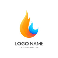fire logo template, modern 3d logo style in gradient blue and yellow color