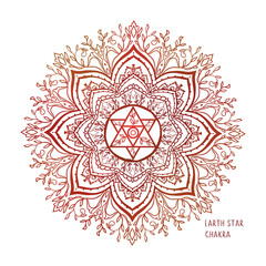 Chakras coloring vector illustration. Chakra symbol. Red Color. For logo yoga healing, meditation, kundalini.