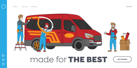 Naklejka premium Transport Modernization Landing Page Template. Upgrade and Modification Service for Transportation, Auto Body Car Tuning