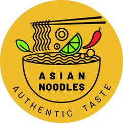 Asian noodles bowl. Line  vector illustration . Flat icon