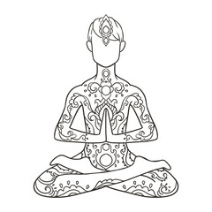 Yoga man Vector illustration line drawing Ornament beautiful card with yoga man.