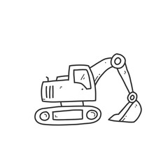 Excavator illustration and dozer hand drawn for coloring and line art. Kids heavy equipment coloring for education.