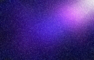 Shimmer dust on blue purple pink gradient background decorated light in top corner. Small glitter texture.