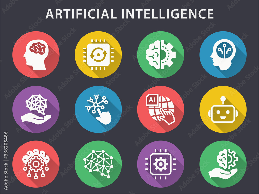Poster artificial intelligence vector icons set.