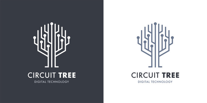 Circuit tree tech logo template design. Innovative digital technology concept business icon. Vector illustration.