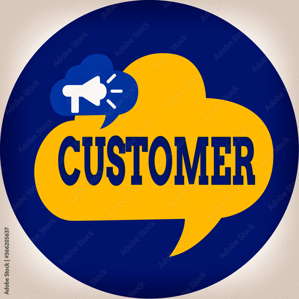 Poster writing note showing customer. business concept for individual or company buying from a store either
