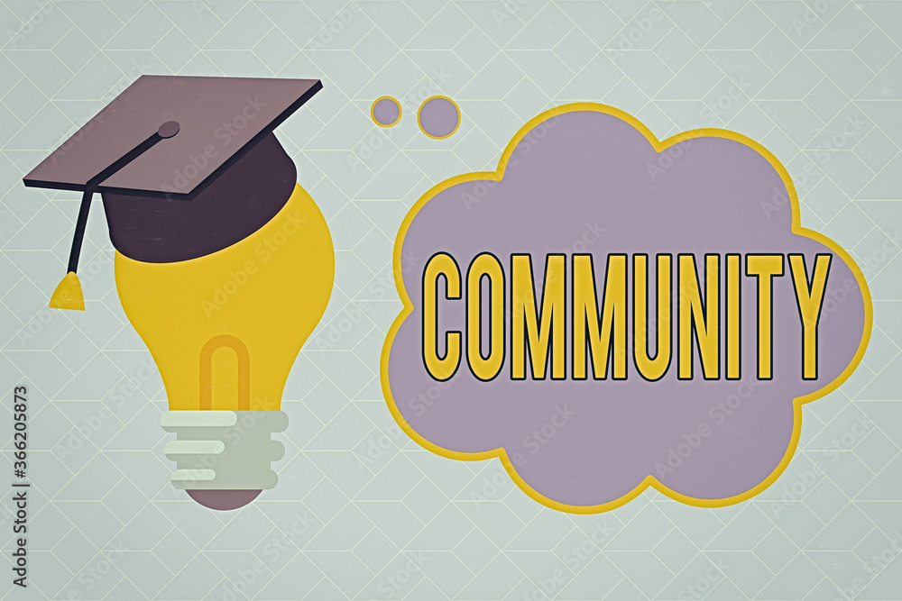 Poster text sign showing community. business photo text group of showing living in one place having a chara