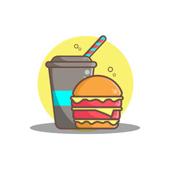 burger illustration with drinks icon. Fast Food Icon Concept. flat cartoon style