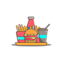 illustration of burger, sauce, french fries and drinks. Fast Food Icon Concept. flat cartoon style