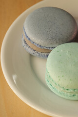 Macro shot of french macarons in pastel colors