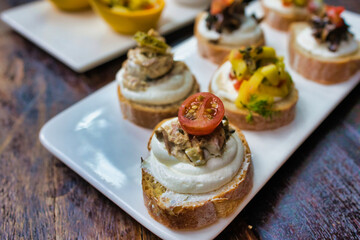 Bread with dessert on top on the white plate