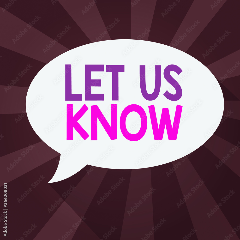 Aufkleber word writing text let us know. business photo showcasing to make or allow an individual impression o