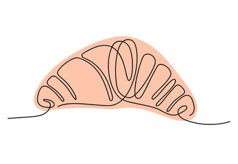 One line croissant. Hand drawn art french breakfast theme for logo. Minimalistic poster. Vector illustration