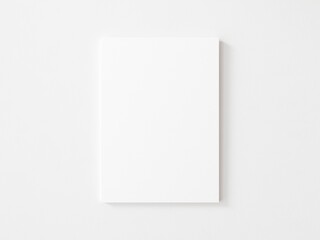 Empty vertical canvas frame on white wall. 3d illustration.