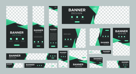 set of creative web banners of standard size with a place for photos. Business ad banner. Vertical, horizontal and square template. vector illustration EPS 10