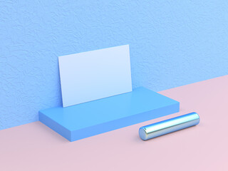blue wall pink floor blank business card 3d rendering
