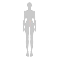 Women to do waist to hip measurement fashion Illustration for size chart. 7.5 head size girl for site or online shop. Human body infographic template for clothes. 