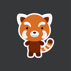 Cute funny baby red panda sticker. Adorable animal character for design of album, scrapbook, card, poster, invitation. Flat cartoon colorful vector stock illustration.