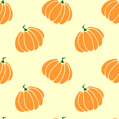 Seamless pattern of orange pumpkins. Background and texture. Symbol autumn, crop, fruitful year, thanksgiving day. Hand drawn vector EPS10 flat illustration, isolated