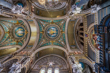 Inside the Basilica of Notre-Dame of Fourviere in Lyon, France, Europe