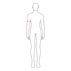 Men to do biceps measurement fashion Illustration for size chart. 7.5 head size boy for site or online shop. Human body infographic template for clothes. 