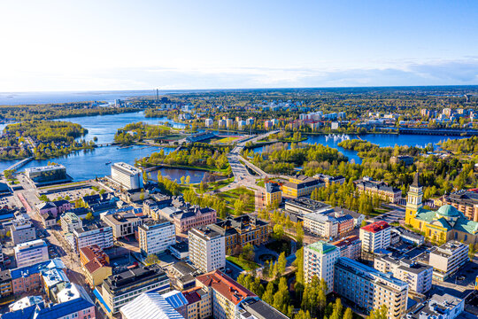 Aerial drone photo of Oulu, Finland