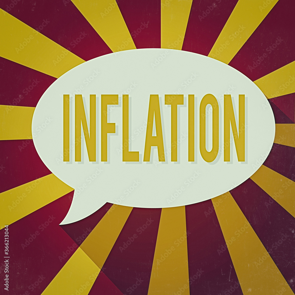 Poster text sign showing inflation. business photo showcasing general price rise and a decrease in the valu