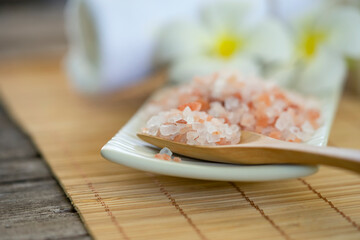 Composition of spa treatment on wooden background