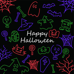 シンプルなネオン風ハロウィンイラスト