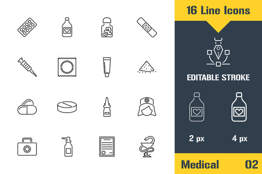 Pharmacy, Medicine Drugs Pills. Thin line icon - Outline flat vector illustration. Editable stroke pictogram. Premium quality graphics concept for web, logo, branding, ui, ux design, infographics.