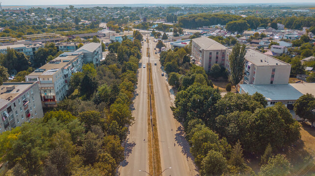 Aerial shot of the city in the northern part of Republic of Moldova
