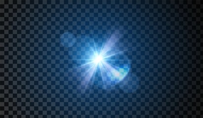 Lens flare. Light glow effect. Blue sparkle and glare object. Isolated vector illustration on transparent background.
